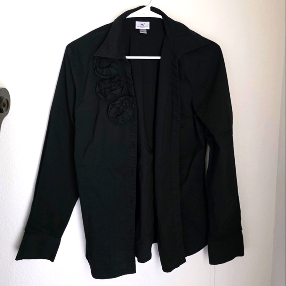 WORTHINGTON Black Button-Up Shirt with Floral Detail Size L - Picture 1 of 3
